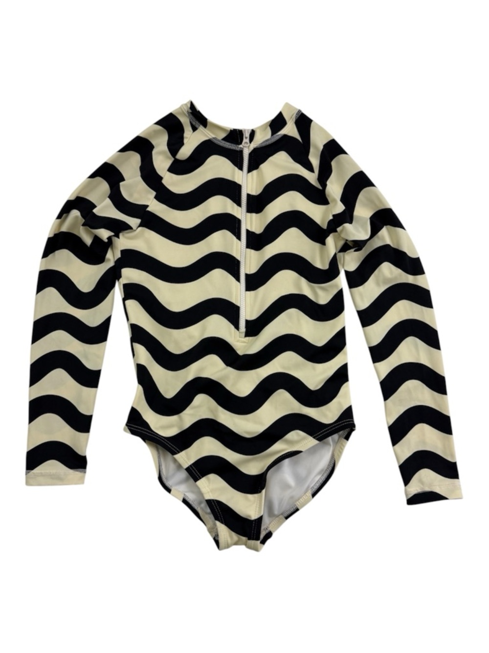 Hanna Andersson Black and Cream Wavy Swimsuit Rashguard